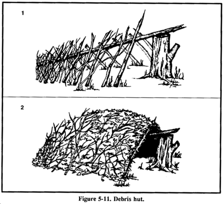 Drawing: Debris hut.